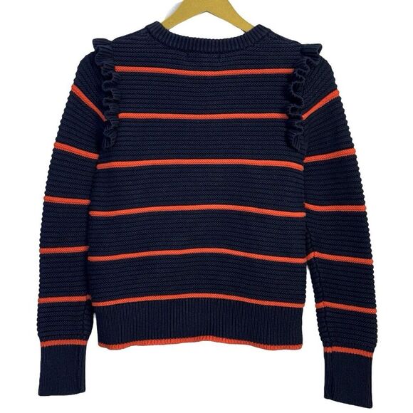 Banana Republic Size M Navy Striped Crewneck Ruffle Chunky Knit Sweater Preppy - Picture 3 of 5